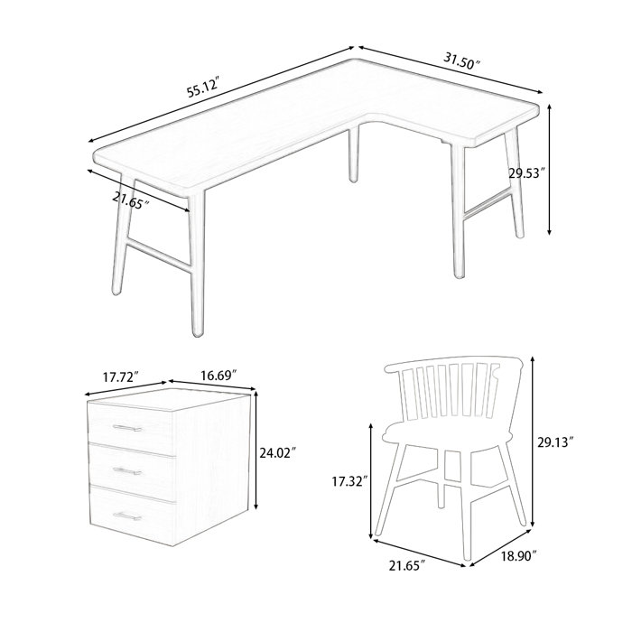 Corrigan Studio® Annielise 3 Piece Solid Wood LShaped Desk And Chair